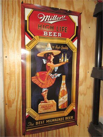 1980's Miller High Life Poster "Halloween Witch Lady" 34 x 17