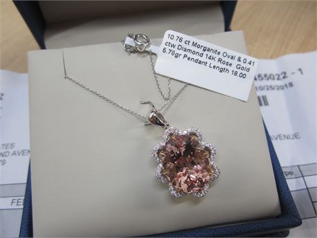 Large Morganite 10.76 ct stone 14kt White Gold Pendant & Necklace Pd $1995