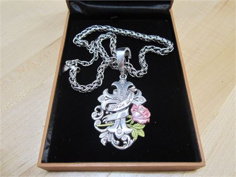 "True Love" Rose Ed Hardy Style Necklace Not marked.
