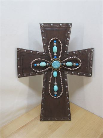 Metal Cross with Turquoise Stones Wall Art