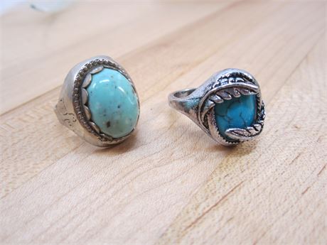 Faux Turquoise 2 Ring lot (Most rings are sz10)