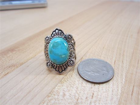 Turquoise Sterling Silver Ring Signed (Cut Out)