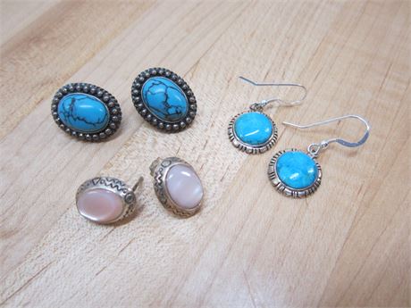 Turquoise & Sterling Silver Earring Lot Signed