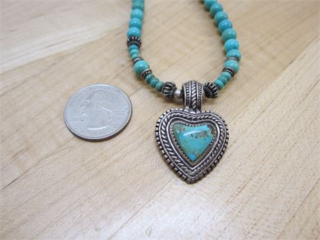 Turquoise & Sterling Silver Heart Necklace