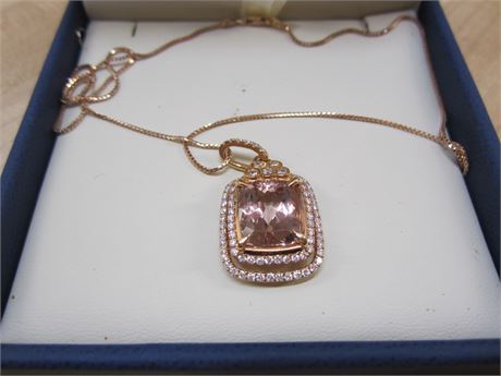 Large Morganite 5.15 ct stone 14kt Rose Gold Pendant & Necklace Pd $2500