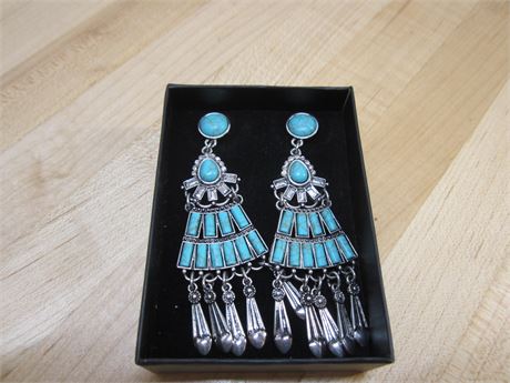 Dangle Earring Set of Turquoise & metal. Not Sterling Silver, Faux Turquoise?