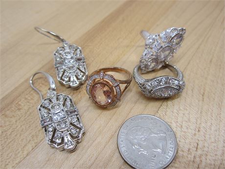 Sterling Silver Rings Lot + Earrings Glam!
