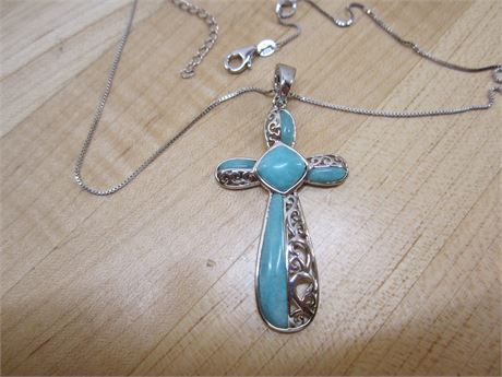 BBJ Sterling & Turquoise Rounded Cross Necklace