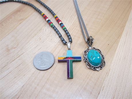 Cross Turquoise Necklace & Faux Turquoise Necklace