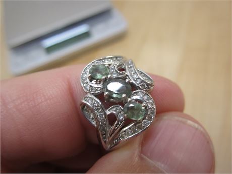 White Gold 14kt 3 Green Stone Ring (most rings are Sz 10)