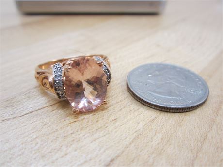 Rose Gold 14kt Ring Pink Stone Silver Sides (Most Rings are Sz 10)