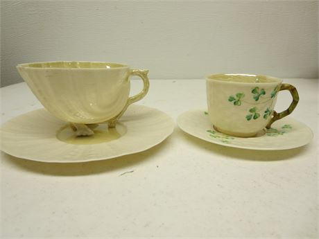 Belleek Shamrock & Shell Cup & Saucer Lot NICE!!
