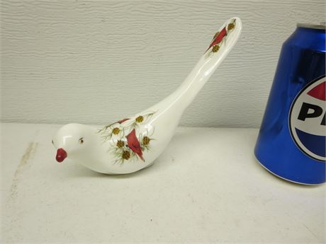 White Glass Fenton Bird w/ Cardinal Paintings